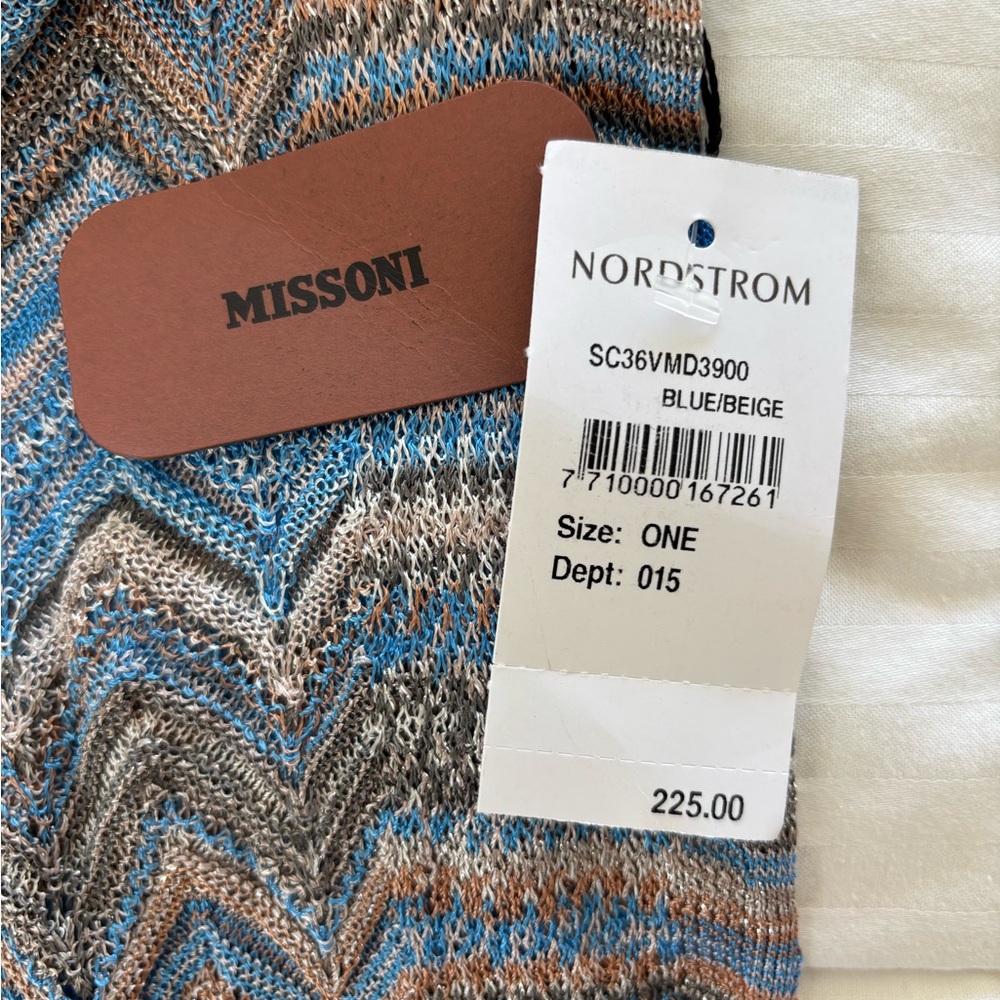 NWT Missoni Blue + Tan Zigzag Chevron Scarf